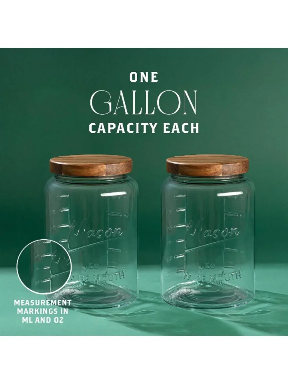 2 Pack Wide Mouth 1 Gallon Glass Mason Jars with Airtight Wooden Lids for Food